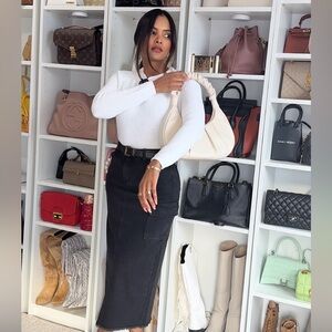 Black midi denim skirt with split in the back